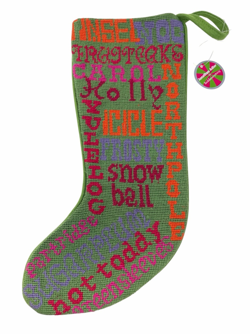 NWT Jonathan Adler Hold Everything Wool Needlepoint Holiday Stocking Multicolor